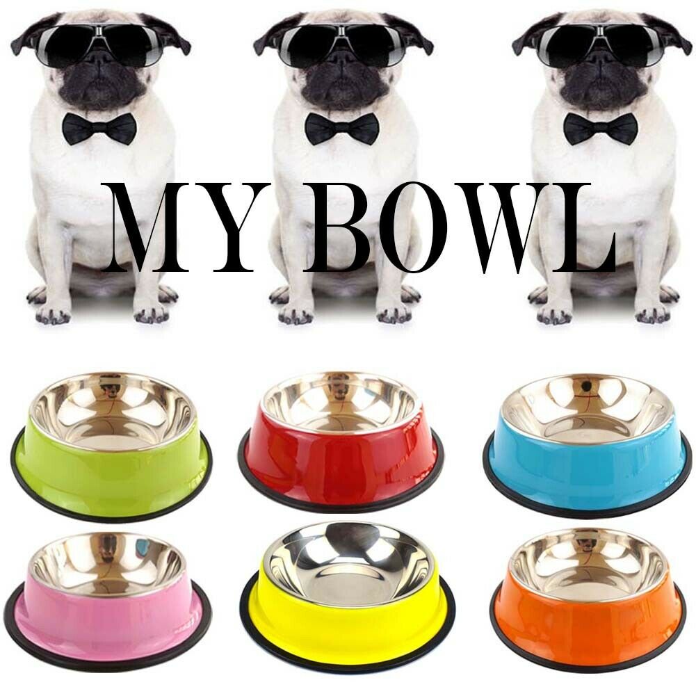 Pets Feeding bowl Anti Skid Stainless Steel Travel Food Water cat dog bowls Dish For Dog Cat Puppy 6 Colors