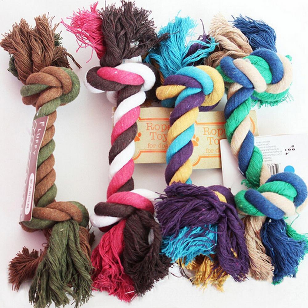 Pet Dogs Teeth Clean Puppy Cotton Chew Rope Knot Pet Supplies Durable Braided Bone Rope Dog Toy Funny Tool 17cm (Random Color)