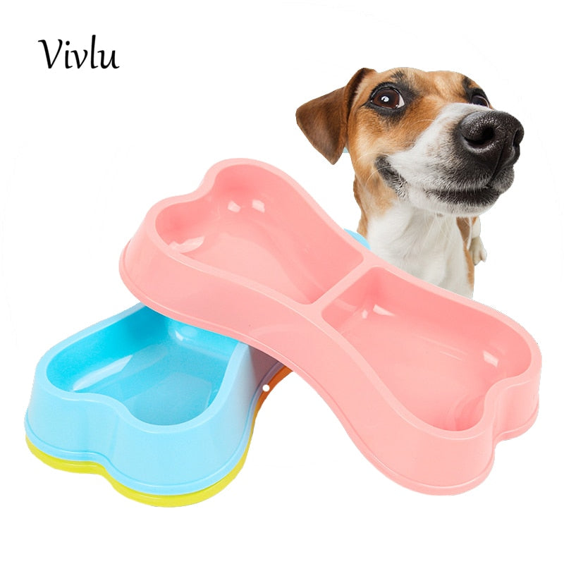 High Quality Plastic Dog Bowls Bone-shaped Candy Color Dog Feeder Eco-friendly Double-head Bowls