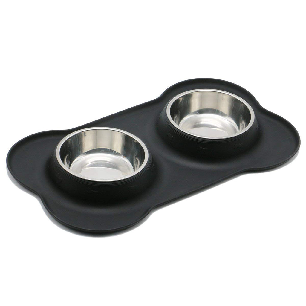Practical Dog Bowls Stainless Steel Water and Food Feeder with Non Spill Skid Resistant Silicone Mat for Pets Puppy Small Medi